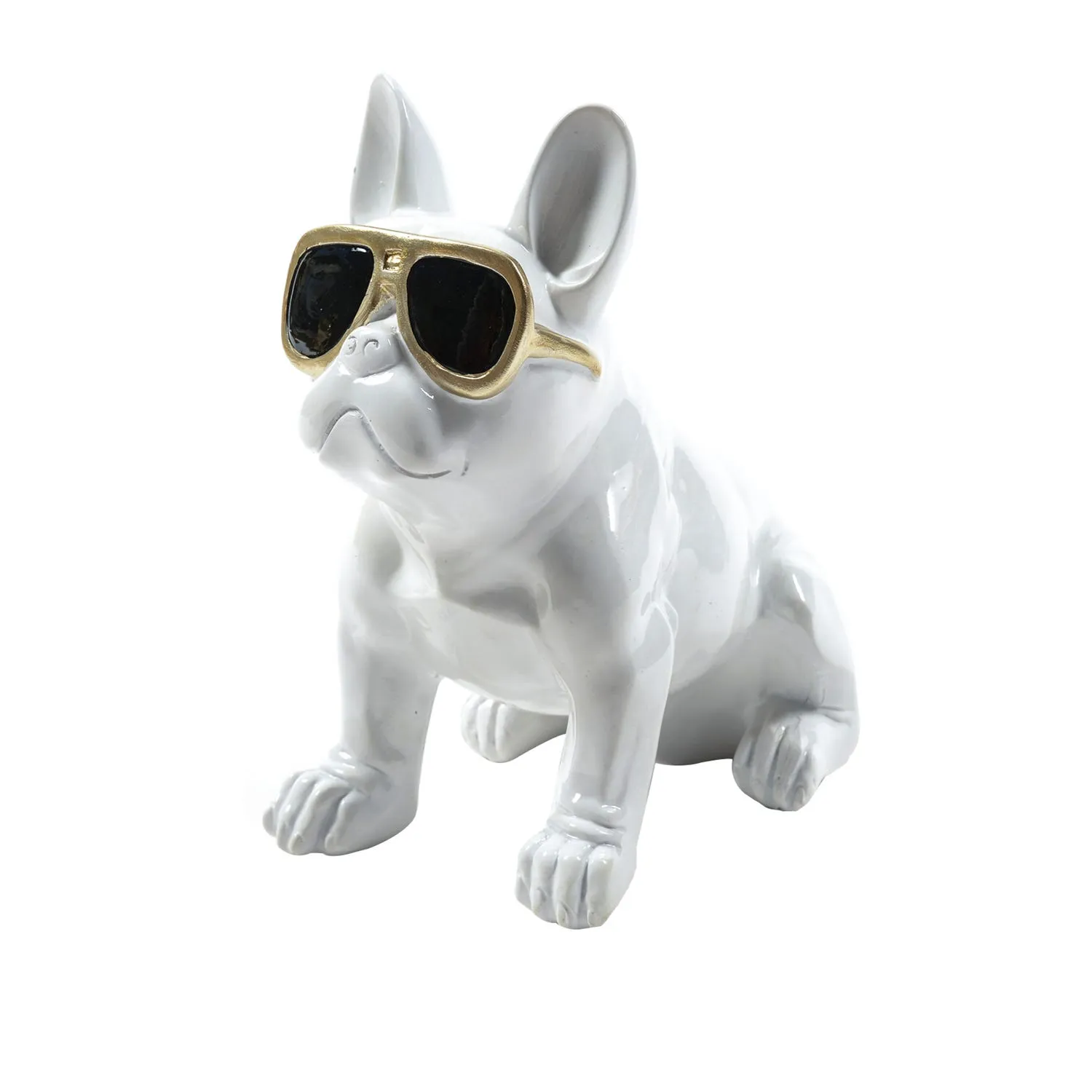 Bulldog con occhiali soprammobile - bianco 12,5x21x21,5 cm 