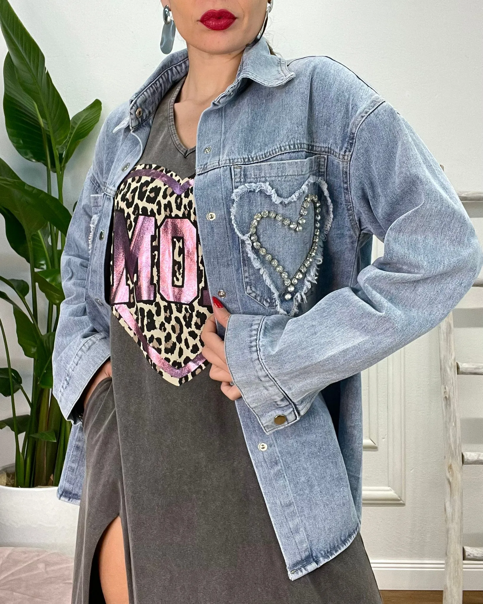 CAMICIA DI JEANS CUORE ZIRCONATO