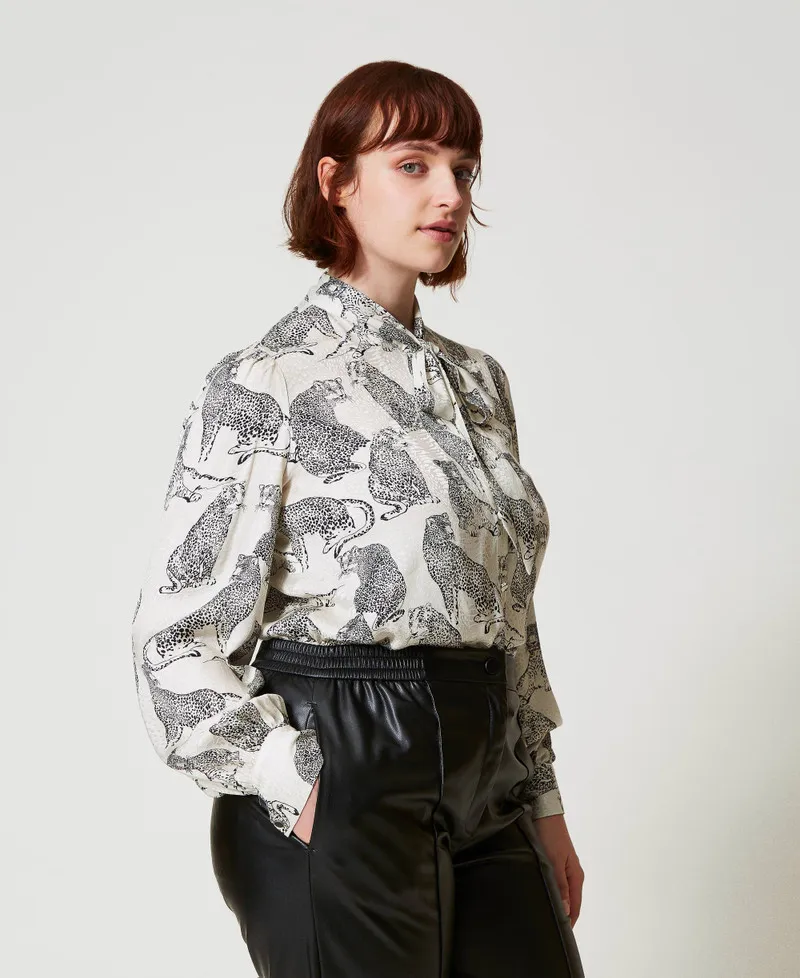 Camicia jacquard con stampa giaguaro