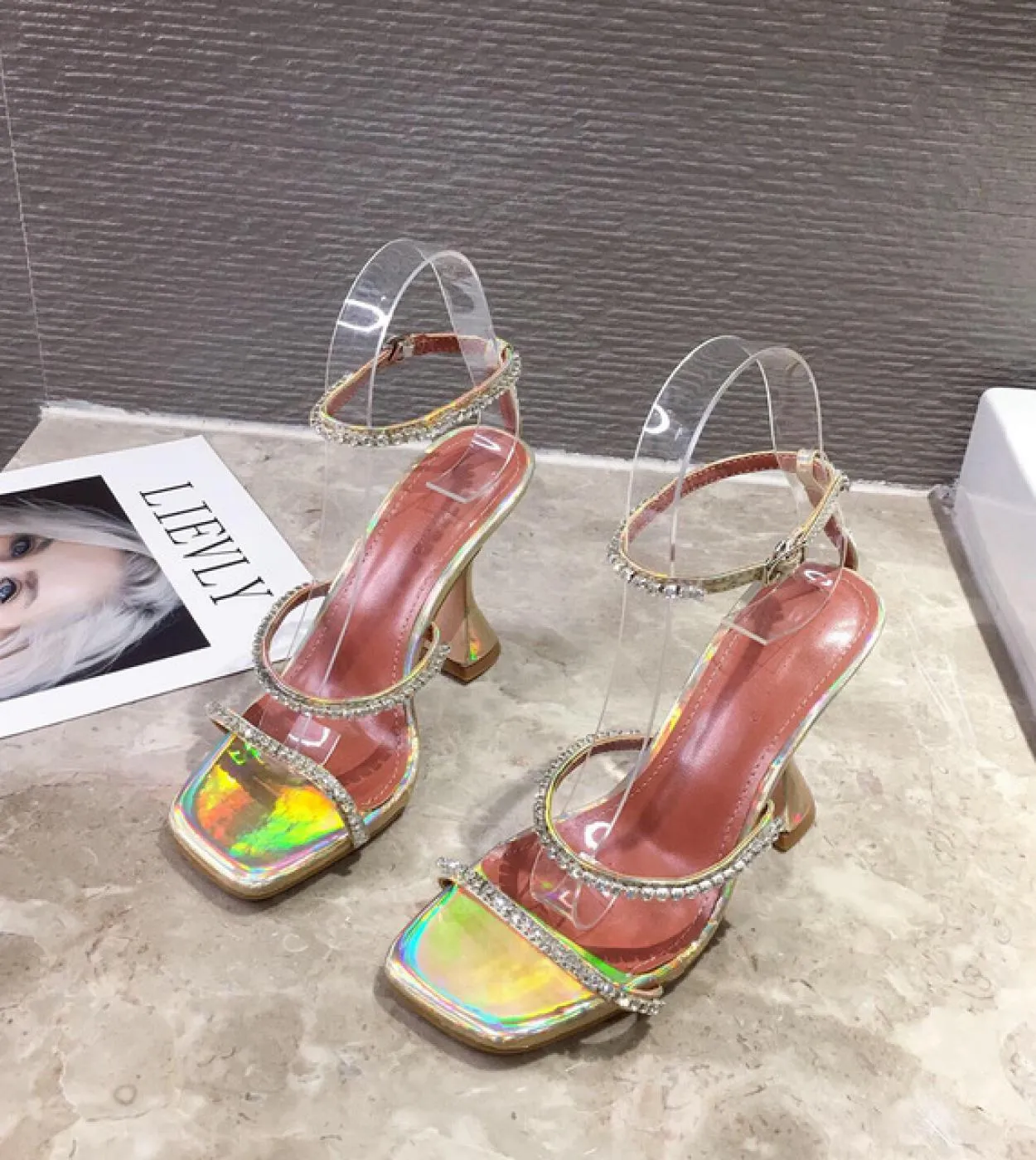 Comemore 2022 Summer  Open Toe Sandal Womens Wedding Crystal Rhinestone Ankle Buckle High Heel Shoes Sandals Women Eleg