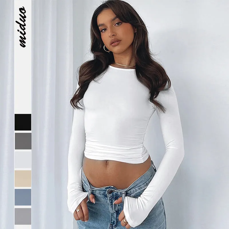 Crop top maniche lunghe alla moda slim fit da donna