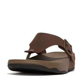 FitFlop TRAKK II MENS BUCKLE LEATHER TOE-POST SANDALS Chocolate Brown - DROP 10