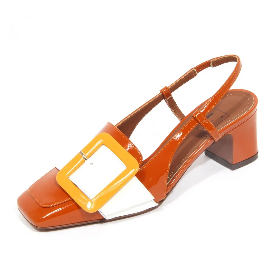 G5266 sandalo donna L'AUTRE CHOSE rust/white/ocra patent leather sandals woman