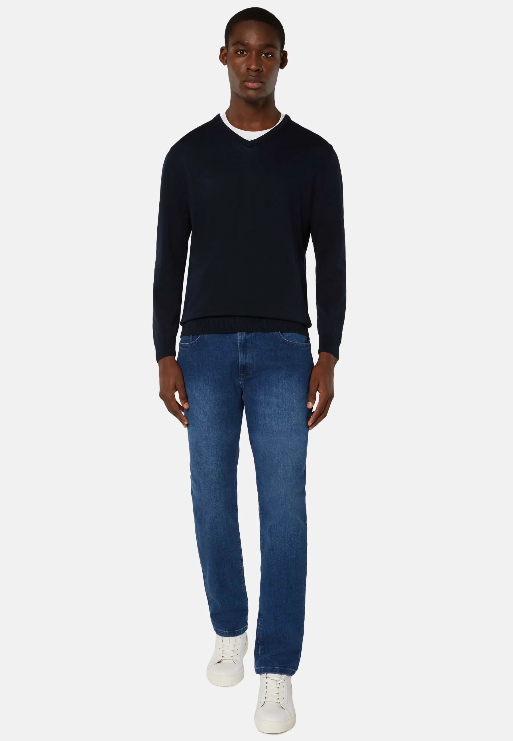 Jeans In Denim Elasticizzato Blu Medio