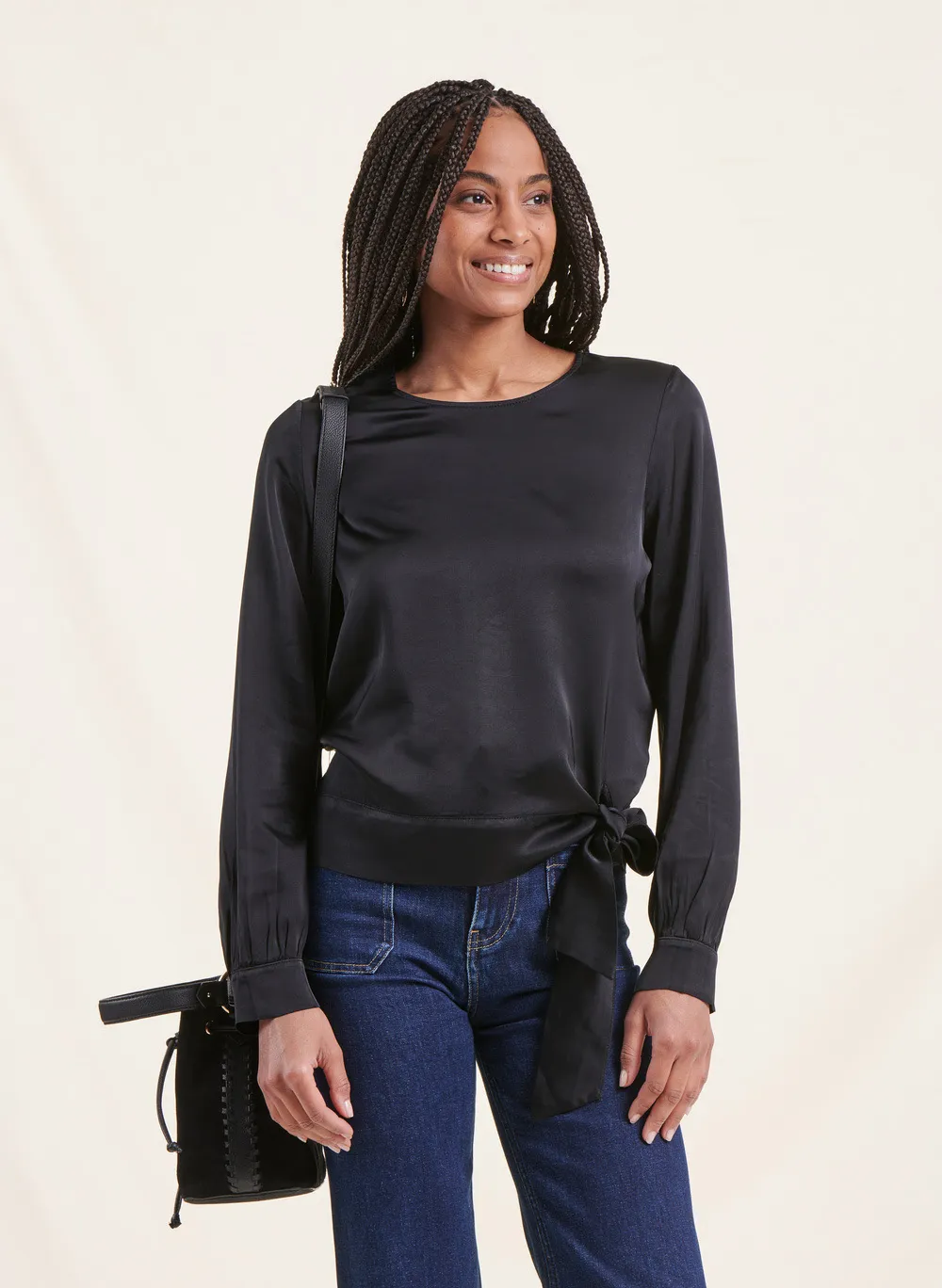  LA FEE MARABOUTEE   Top a maniche lunghe in satin | Nero