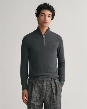 Maglia con zip corta in piqué di cotone    