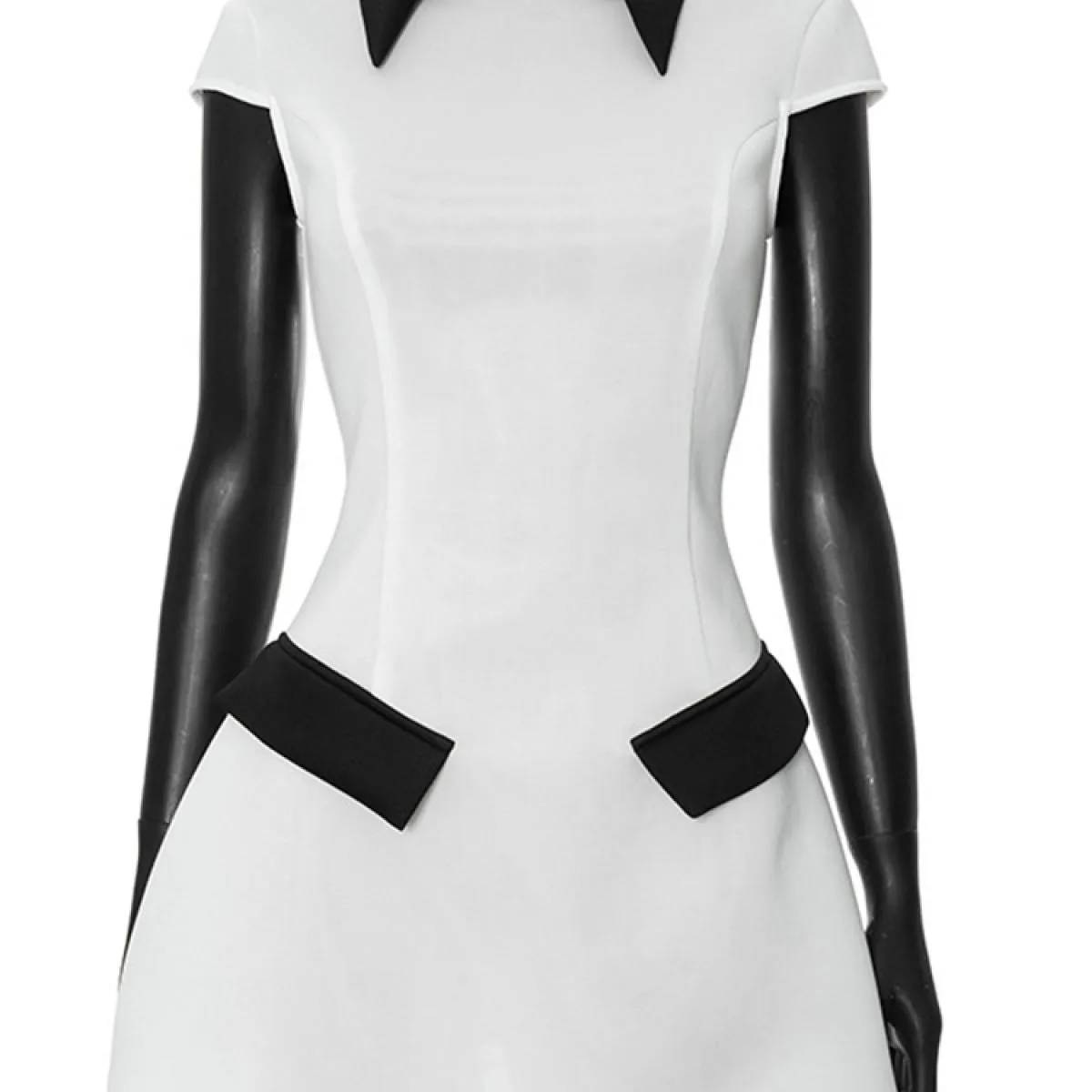 Mini abito estivo a contrasto moda per donna vita alta patchwork bavero abito elegante sottile donna streetwear mini