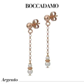 Orecchini pendenti placcati oro rosa con perle  ed elementi diamantati     