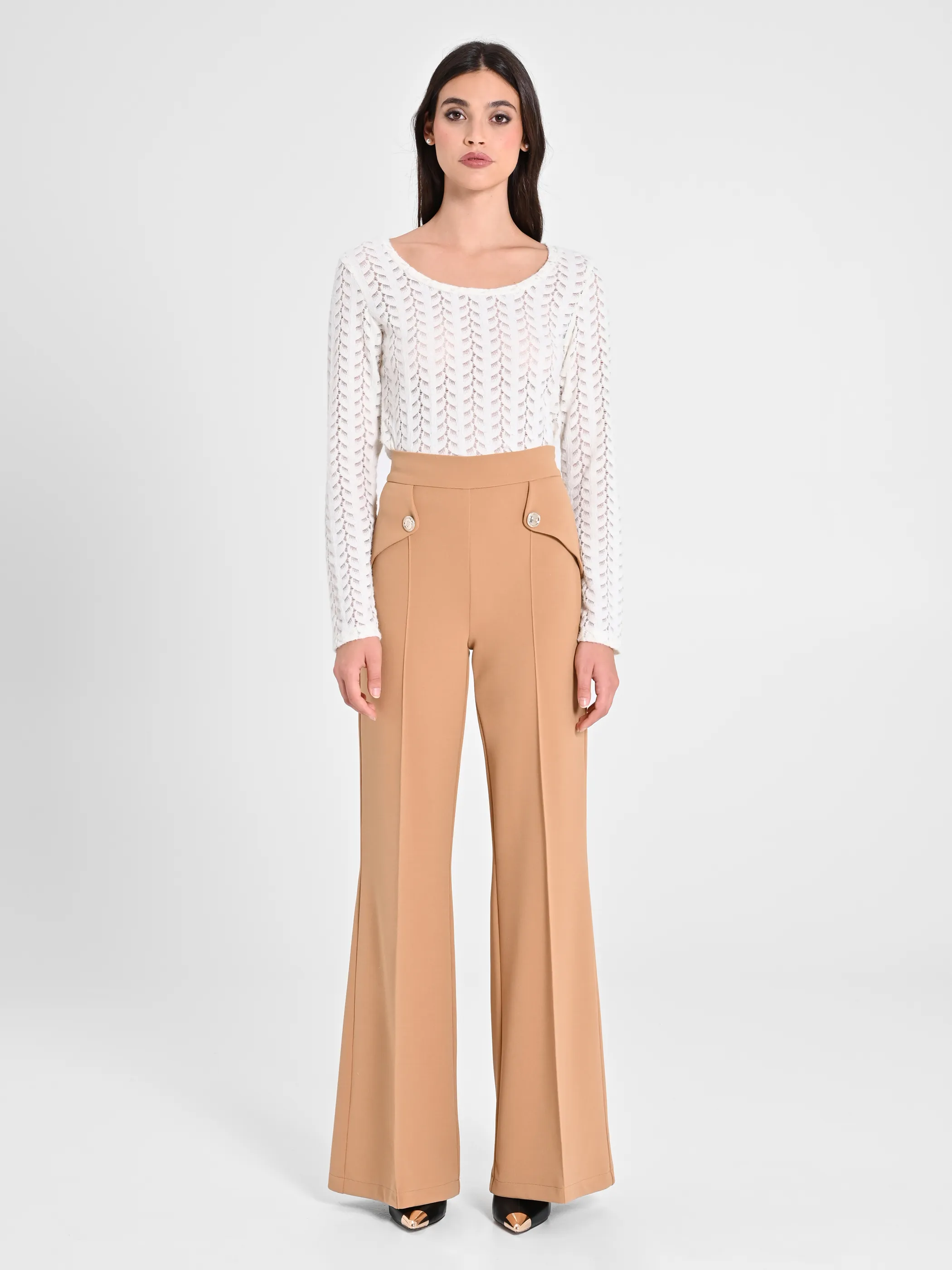      Pantaloni Palazzo con Bottoni Dorati     