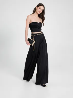      Pantaloni Palazzo in Satin Nero     
