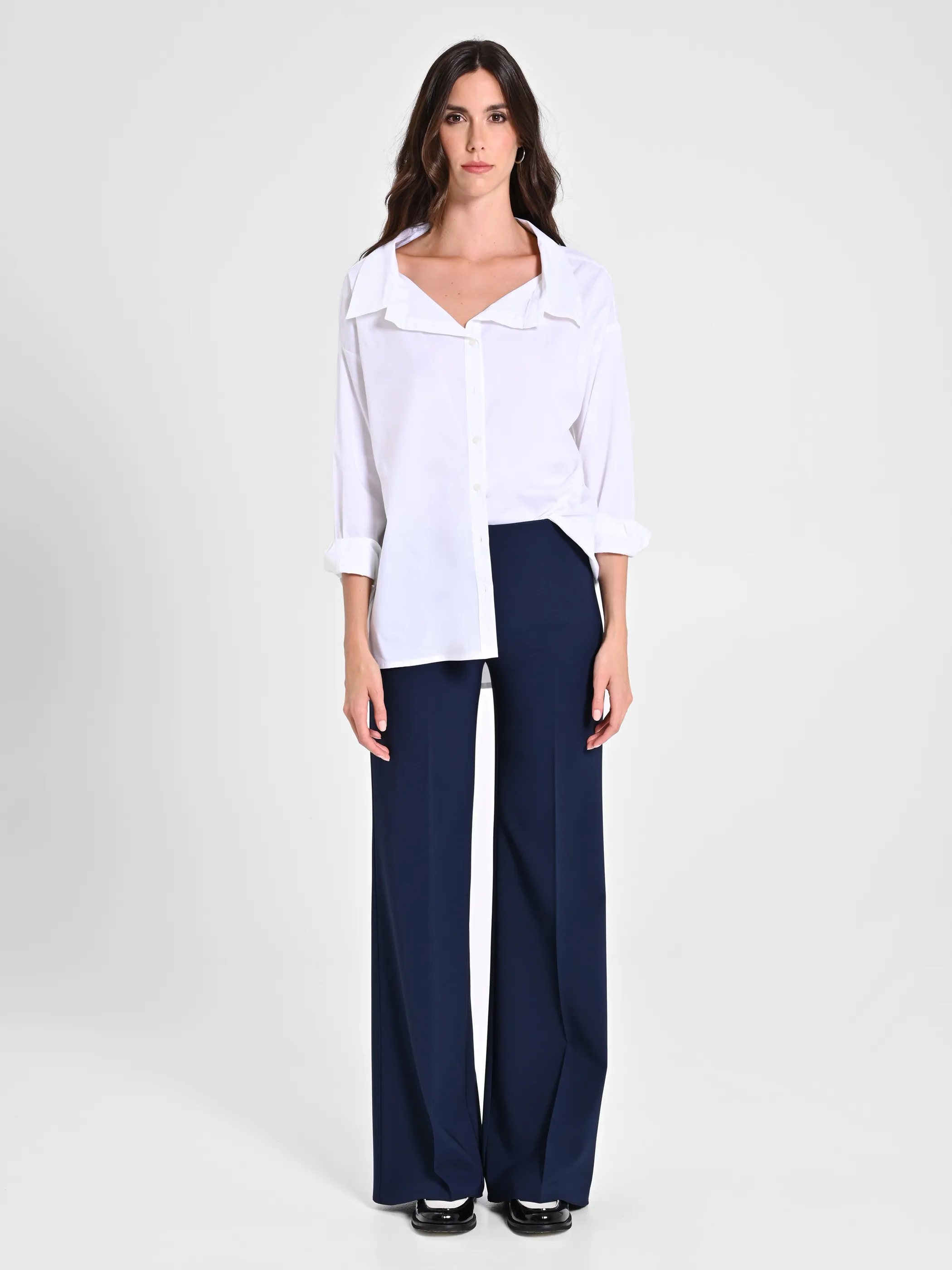      Pantaloni Palazzo in Tessuto Tecnico Blu     