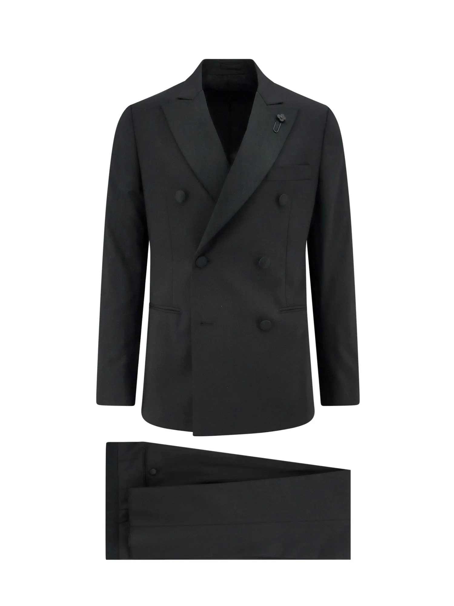 Smoking in lana stretch con profili in satin