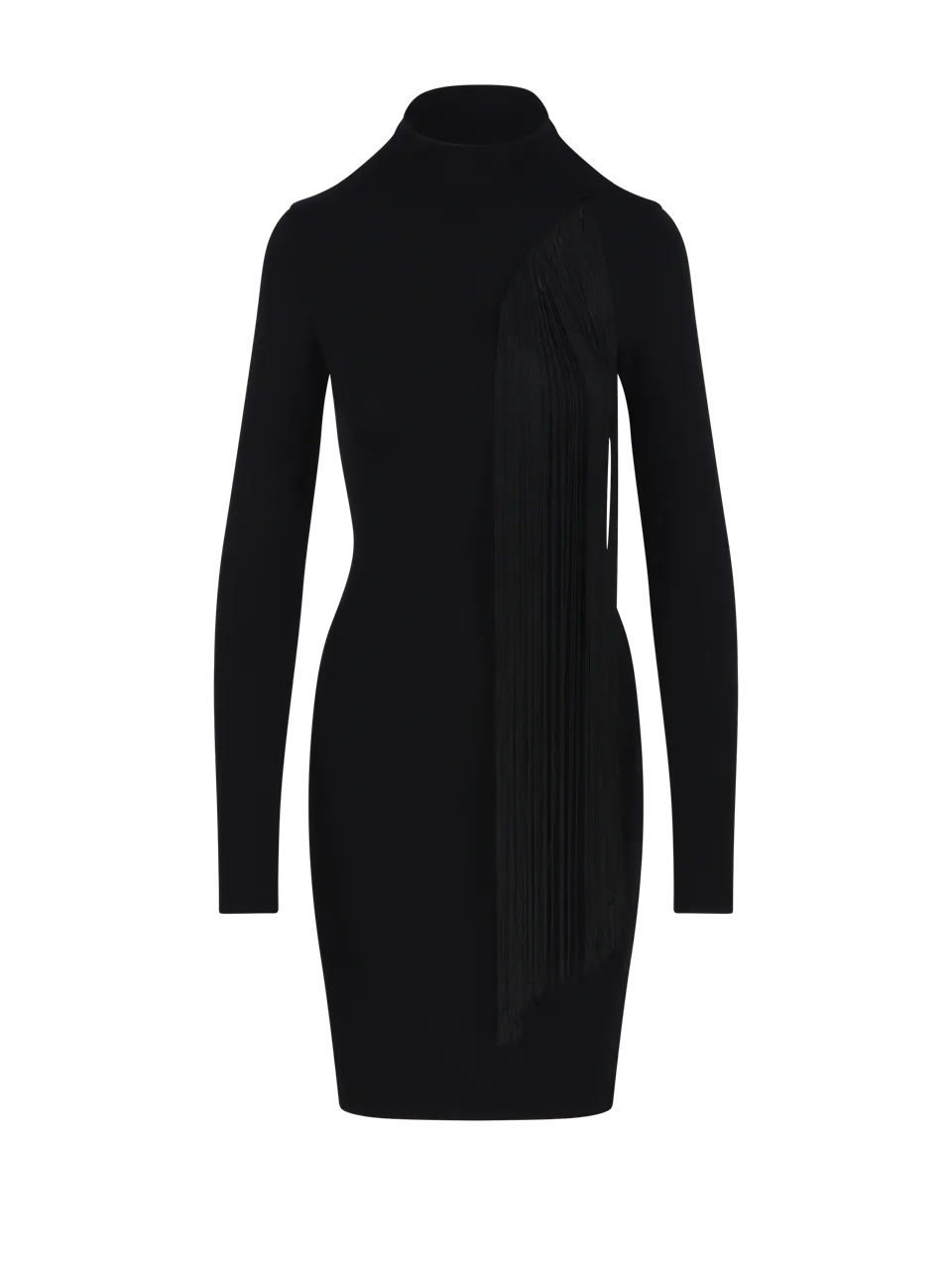 WOMAN STELLA MCCARTNEY BLACK VISCOSE TECHNICAL VISCOSE FRINGED KNIT DRESS